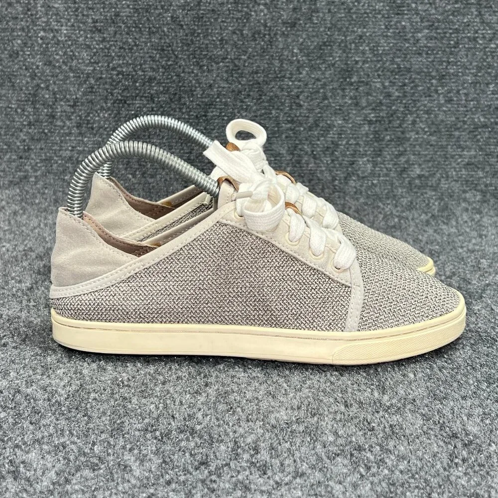 OluKai Pehuea Lī Sneakers Women's Size 6.5 Tan Convertible Heel Lace Beach Shoes